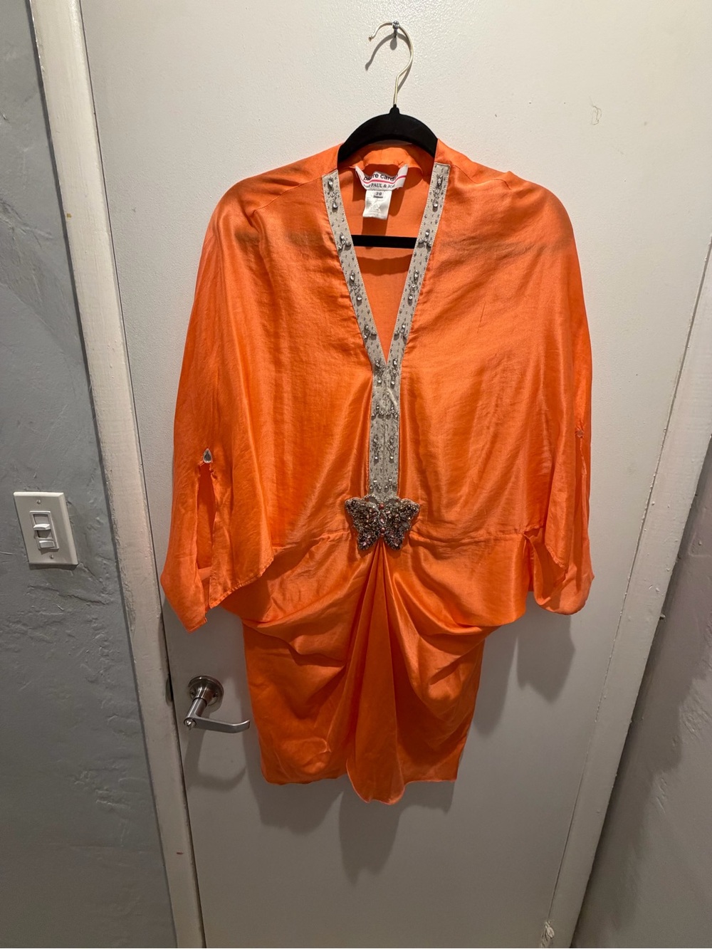 Haute Couture Vibrant Orange Silk Dress with Embellishment